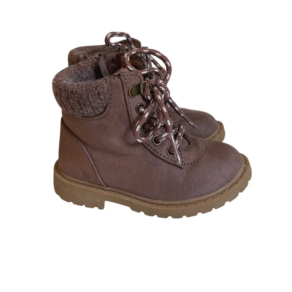 Old Navy Toddler Brown Faux Suede Lace Up Side Zip Ankle Boots Size 6 Kids